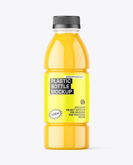 Clear PET Bottle with Orange Juice Mockup