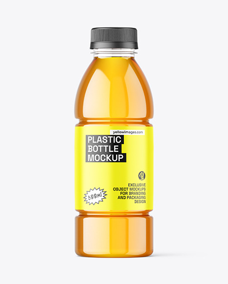 Clear PET Bottle with Apple Juice Mockup
