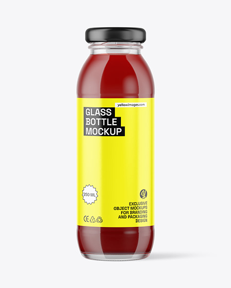 250ml Clear Glass Bottle with Red Juice Mockup
