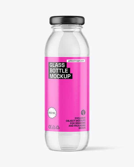 250ml Clear Glass Bottle with Water Mockup