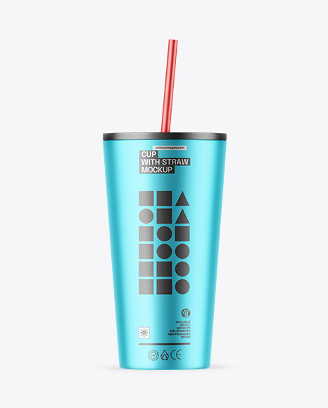 Matte Metallic Cup With Straw Mockup