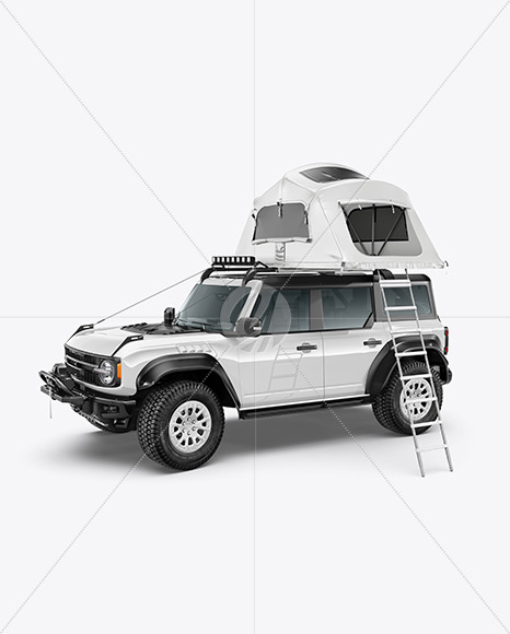 Off-Road SUV With Tourist Tent - Half Side View