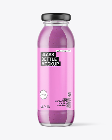 250ml Clear Glass Bottle with Blueberry Smoothie Mockup