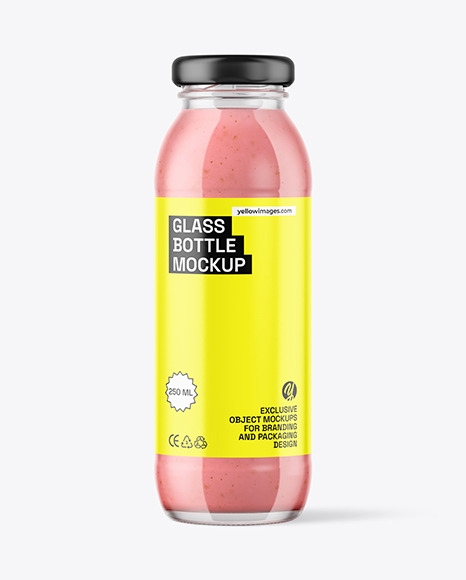 250ml Clear Glass Bottle with Strawberry Smoothie Mockup