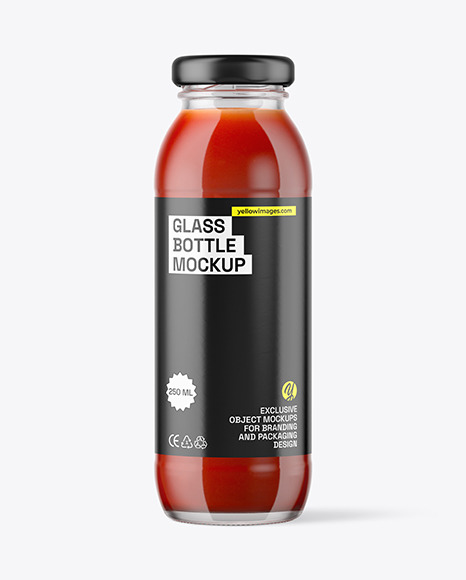 250ml Clear Glass Bottle with Tomato Juice Mockup