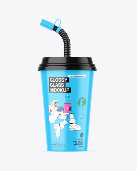 Glossy Plastic Cup with Straw Mockup