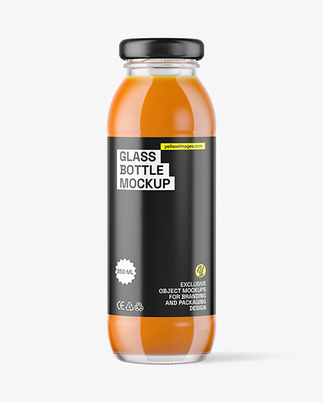250ml Clear Glass Bottle with Carrot Juice Mockup