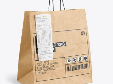 Kraft Paper Shopping Bag with Receipt Mockup