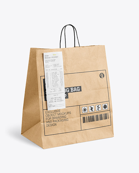 Kraft Paper Shopping Bag with Receipt Mockup