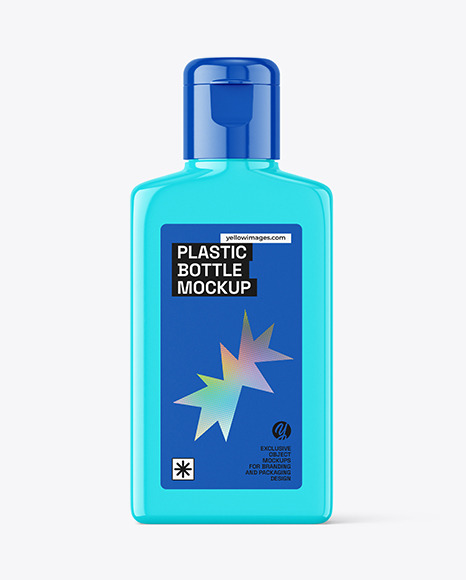 Glossy Plastic Square Bottle Mockup