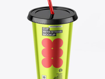 Metallic Cup With Straw Mockup