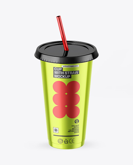 Metallic Cup With Straw Mockup