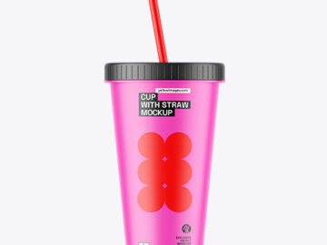 Matte Cup With Straw Mockup