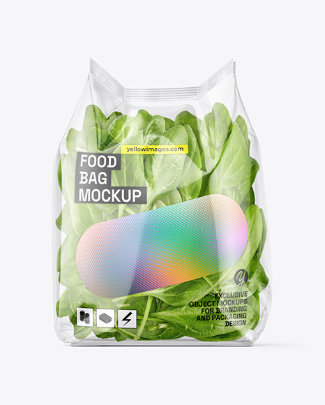 Transparent Clear Plastic Bag w/ Spinach Salad Mockup