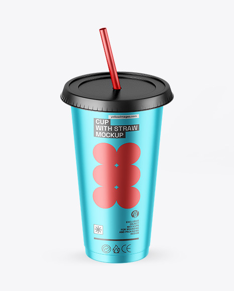 Matte Metallic Cup With Straw Mockup