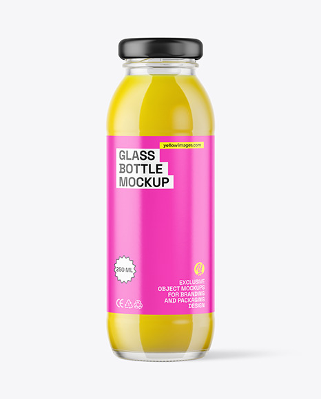 250ml Clear Glass Bottle with Orange Juice Mockup