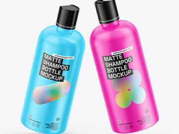 Two Matte Shampoo Bottles Mockup