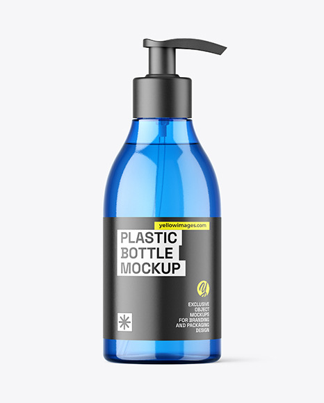 Blue Plastic Bottle with Pump Mockup