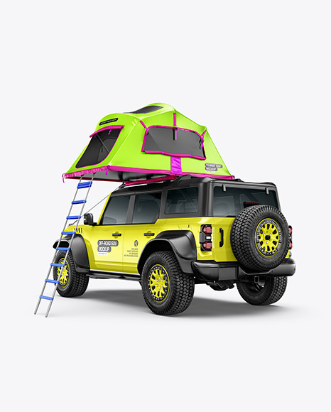 Off-Road SUV With Tourist Tent - Back Half Side View