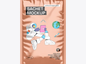 Glossy Metallic Sachet Mockup