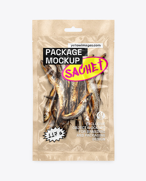 Kraft Package with Dried Fish Mockup