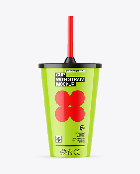 Glossy Cup With Straw Mockup