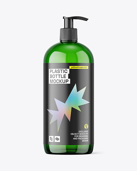 Green Plastic Bottle with Pump Mockup