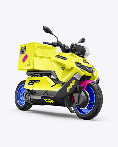 Electric Delivery Scooter Mockup - Half Side View