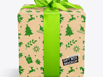 Kraft Gift Box with Metallic Tape Mockup