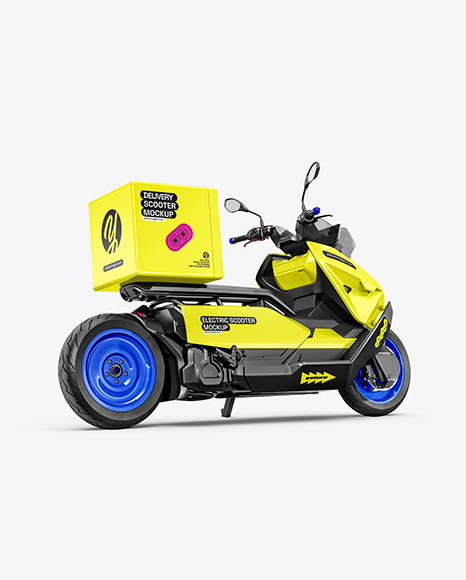Electric Delivery Scooter Mockup - Back Half Side View