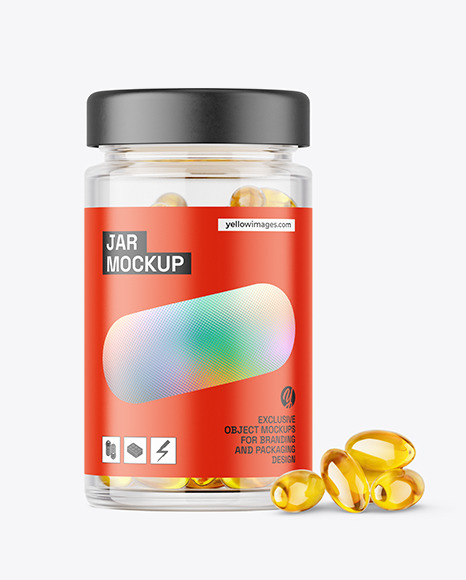 Clear Glass Jar with Fish Oil Mockup