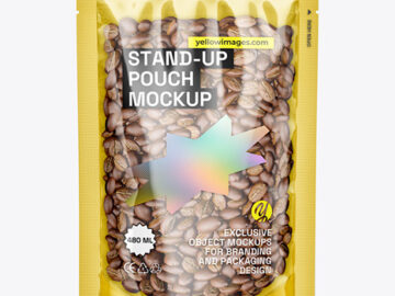 Clear Plastic Stand-Up Pouch w/ Coffee Mockup