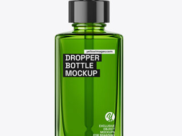 Green Glass Square Dropper Bottle Mockup