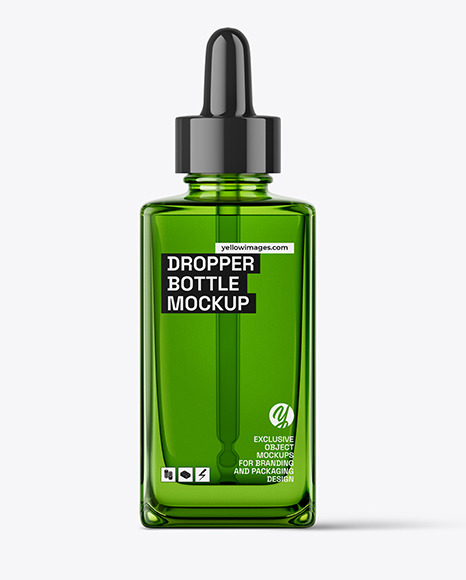 Green Glass Square Dropper Bottle Mockup