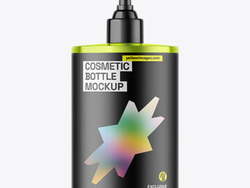 Metallic Cosmetic Bottle With Pump Mockup