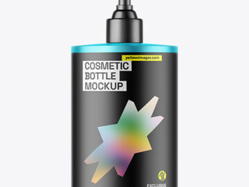 Matte Metallic Cosmetic Bottle With Pump Mockup