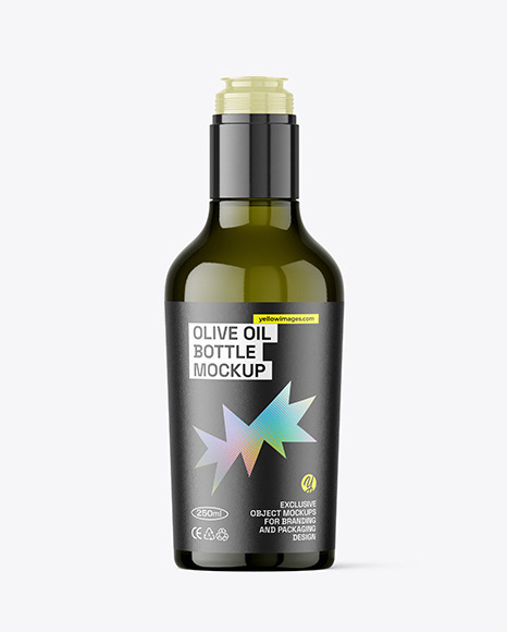 250ml Green Glass Olive Oil Bottle Mockup