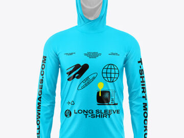 Men’s Long Sleeve T-Shirt with Hood Mockup - Front View