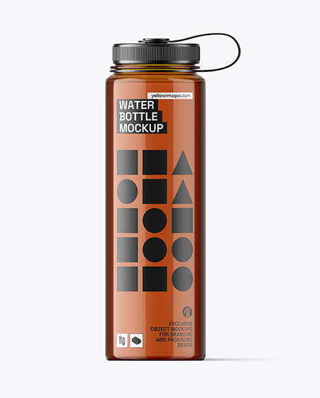 Amber Plastic Bottle with Water Mockup