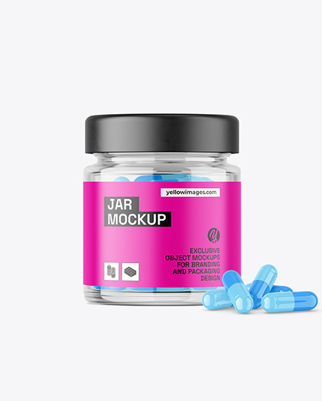 Clear Glass Jar with Capsules Mockup