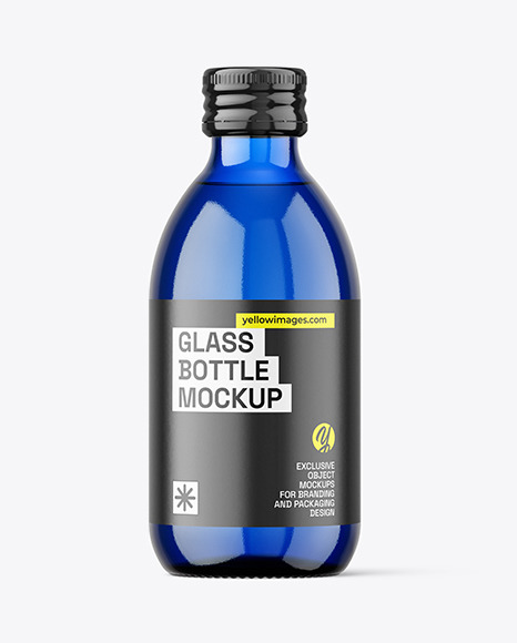250ml Blue Glass Bottle Mockup