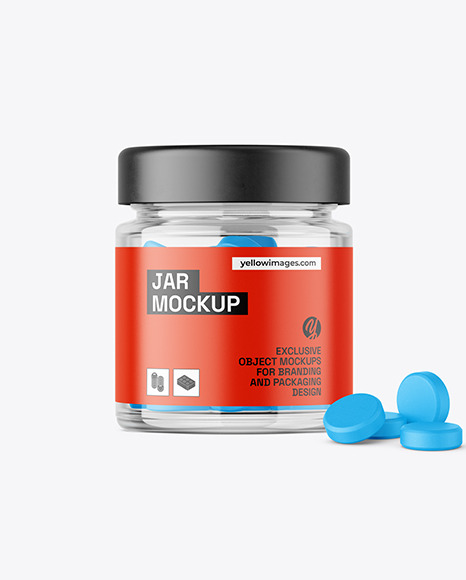 Clear Glass Jar with Tablets Mockup